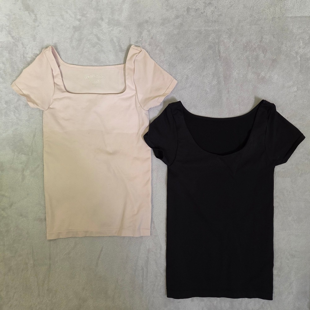 Aeropostale Seriously Sculpt Womens Medium Short Sleeve Top Black Pink Lot 2